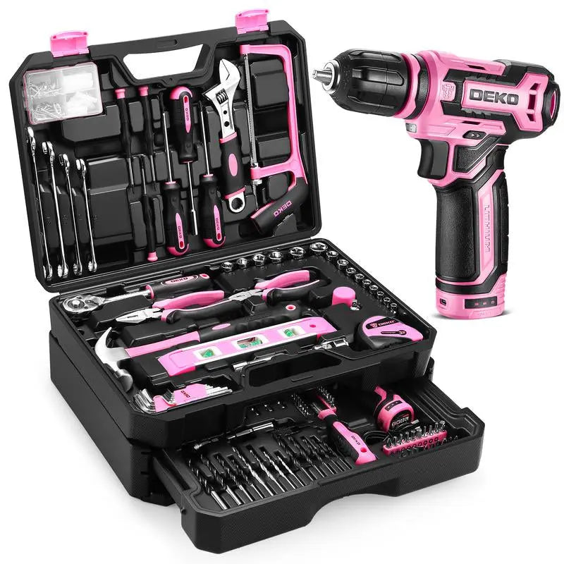 Tool Kit Box Drill Set: DEKOPRO 12V Cordless Drill and Home Mechanic Tool Set, 1.5Ah Rechargeable Lithium-Ion Battery, 238 Pcs Tool Kit, ALL in ONE Toolbox with Hand Tools for Home Repairs, DIY Projects, and Mechanic Work Sturdy Drawer for Men Springtok