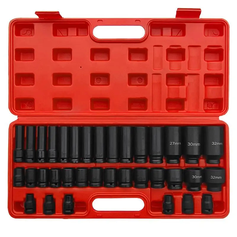 Impactwrench 3/8" Drive Impact Socket Set 50/35 Pieces SAE & Metric CR-V Steel High Torque 6 Point Universal Joint Power Drill Adapter with Storage Case Tool Box