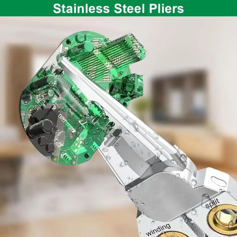 Multi-Function Electrical Pliers with Voltage Tester, 8-In-1 Wire Cutter, Stripper, Crimper & Puller for Electricians and Home Use