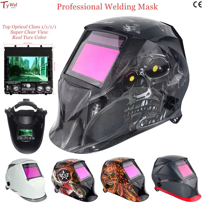 Professional Welding Helmet 100*65Mm 1111 4 Sensors Grinding DIN 3/4-13 MMA MIG TIG EN379 Solar Auto Darkening Welding Mask