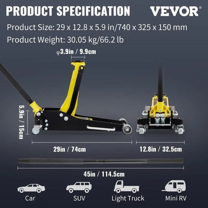 VEVOR Low Profile Aluminum Steel Racing Floor Jack Dual Pump Lift Car Auto