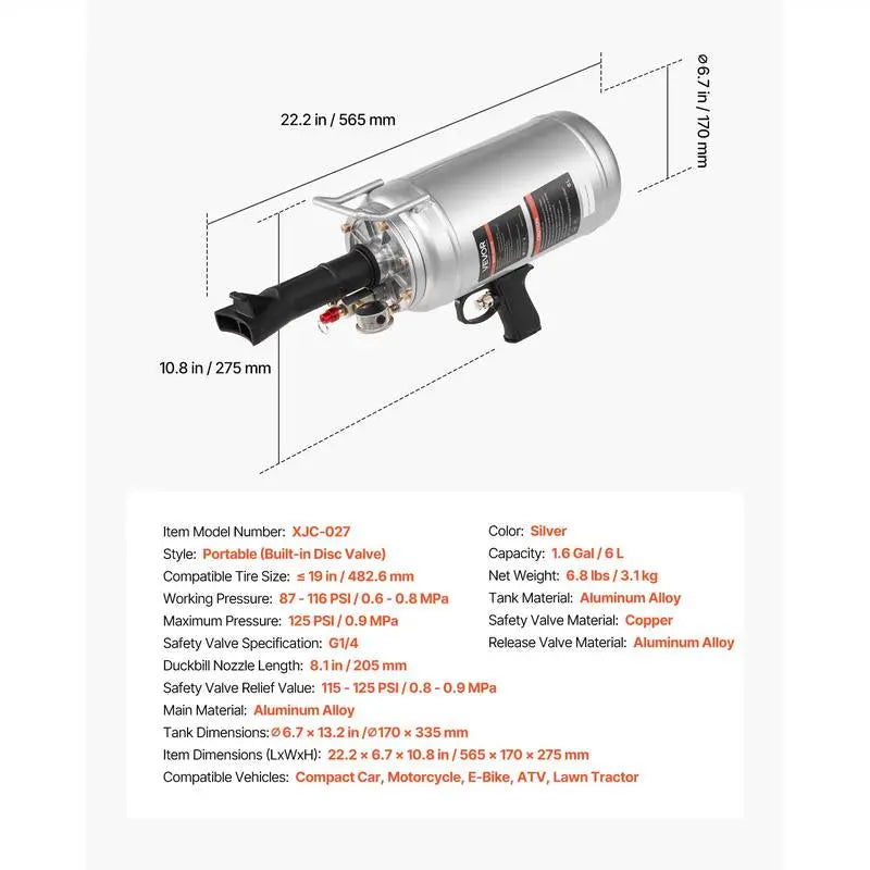VEVOR Portable Tire Bead Seater - Efficient 1.6 Gal Air Blaster for Quick Tire Inflation, Perfect for Cars, SUVs, and More!