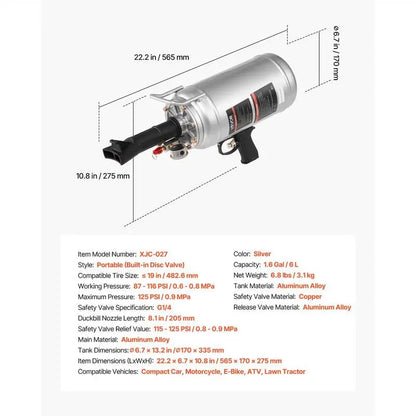 VEVOR Portable Tire Bead Seater - Efficient 1.6 Gal Air Blaster for Quick Tire Inflation, Perfect for Cars, SUVs, and More!