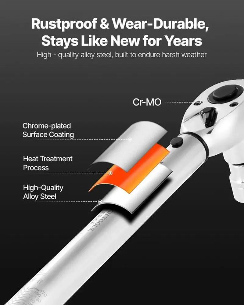 VEVOR Click Torque Wrench Set 3 Pcs 1/4 3/8 1/2 Inch Drive Dual-Direction 72-Tooth