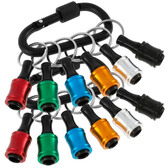 Elevate Your DIY Game with Our 12-Count Colorful Aluminum Alloy Drill Bit Holder Set - Quick Change Keychain Extension Bars with Buckles for Ultimate Convenience