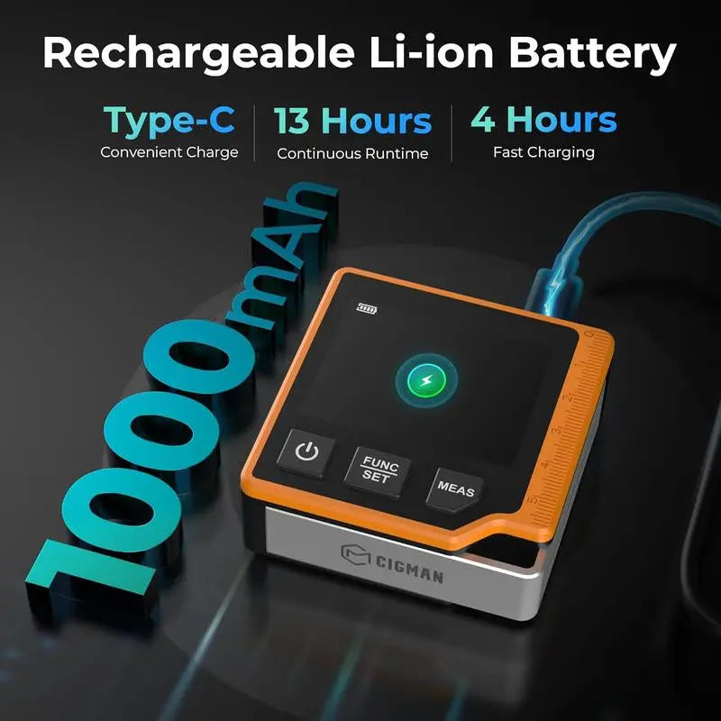 3-In-1 Rechargeable Laser Measuring Tool, 262Ft Laser Distance Meter with Digital Angle Finder & Level, 6 Units (M/In/Ft/Cm/Mm/Ft+In), 2.4'' Color Backlit Display, Area/Volume/Pythagorean Modes