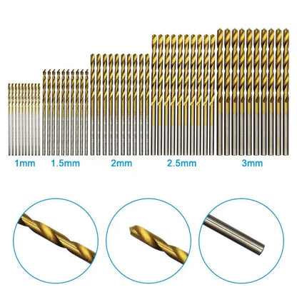 100Pc Twist Drill 1-3Mm Hand Electric Drill DIY Woodwork Drill Titanium Plated Natural Color Drill Bit Tool Accessories Set