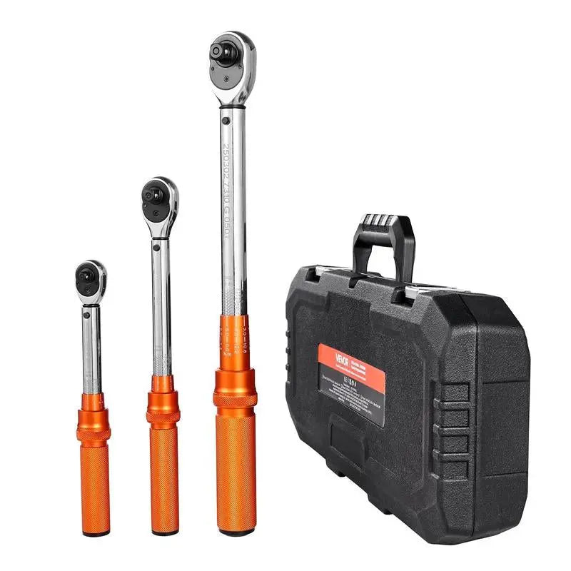 VEVOR Click Torque Wrench Set 3 Pcs 1/4 3/8 1/2 Inch Drive Dual-Direction 72-Tooth