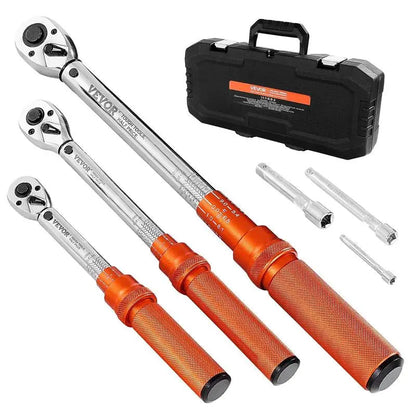 VEVOR Click Torque Wrench Set 3 Pcs 1/4 3/8 1/2 Inch Drive Dual-Direction 72-Tooth