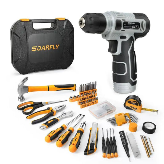SOARFLY 180-Piece 8V Cordless Drill Tool Set Usb/Type-C Rechargeable Portable DIY & Home Tool Box Kit for Men Heavy Duty