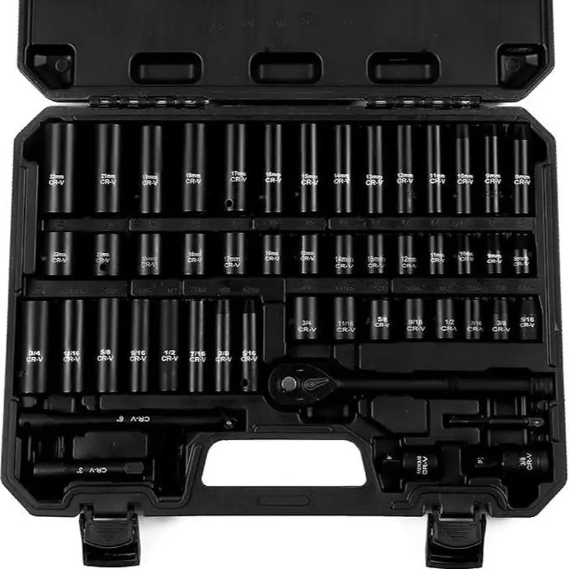 Impactwrench 3/8" Drive Impact Socket Set 50/35 Pieces SAE & Metric CR-V Steel High Torque 6 Point Universal Joint Power Drill Adapter with Storage Case Tool Box