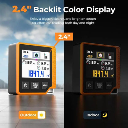 3-In-1 Rechargeable Laser Measuring Tool, 262Ft Laser Distance Meter with Digital Angle Finder & Level, 6 Units (M/In/Ft/Cm/Mm/Ft+In), 2.4'' Color Backlit Display, Area/Volume/Pythagorean Modes