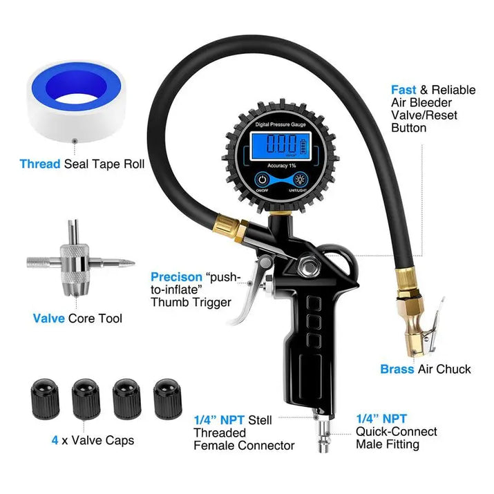 Nilight 50026R Digital Tire Inflator Pressure Gauge,250 PSI Air Chuck and Compressor Accessories Heavy Duty with Rubber Hose and Quick Connect Coupler for 0.1 Display Resolution Repair Automotive Vehicle Tool Automotive Maintenance Tools Dealsforyoudays