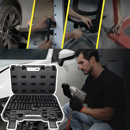 Impactwrench 3/8" Drive Impact Socket Set 50/35 Pieces SAE & Metric CR-V Steel High Torque 6 Point Universal Joint Power Drill Adapter with Storage Case Tool Box