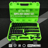 Impactwrench 3/8" Drive Impact Socket Set 50 Piece SAE & Metric CR-V Steel High Torque 6 Point Universal Joint Power Drill Adapter with Storage Case Tool Box .Professional Automotive Repair Tool Ant Nut Driver Screwdriver Tool Set