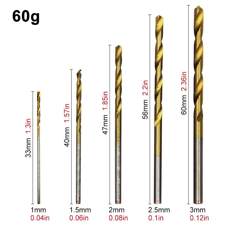 100Pc Twist Drill 1-3Mm Hand Electric Drill DIY Woodwork Drill Titanium Plated Natural Color Drill Bit Tool Accessories Set