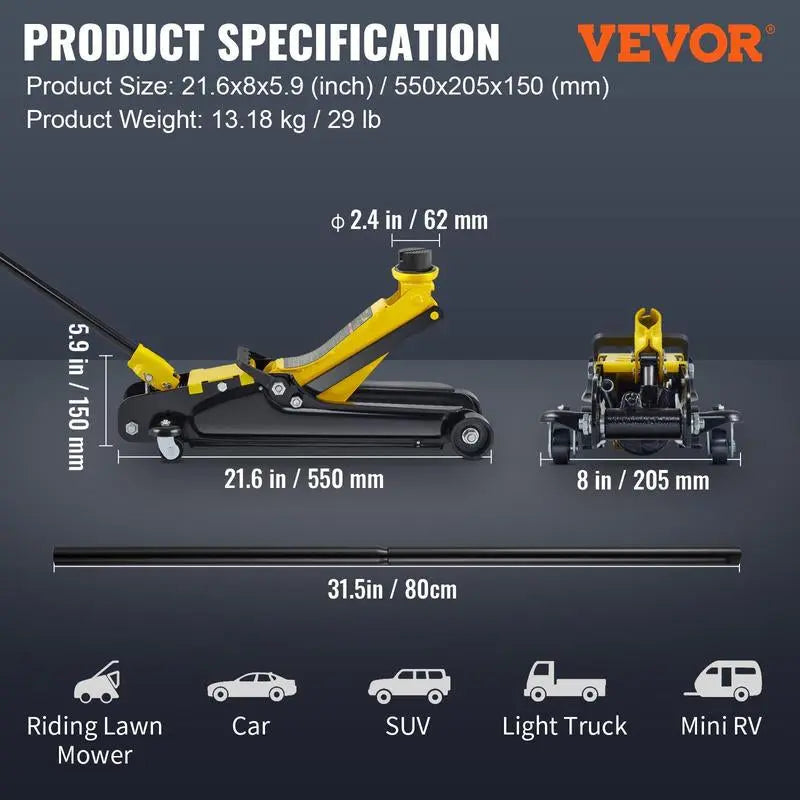 VEVOR Low Profile Aluminum Steel Racing Floor Jack Dual Pump Lift Car Auto