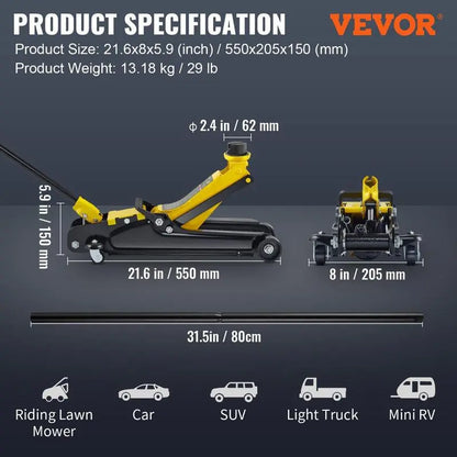VEVOR Low Profile Aluminum Steel Racing Floor Jack Dual Pump Lift Car Auto