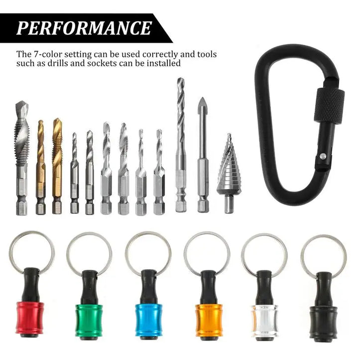 Elevate Your DIY Game with Our 12-Count Colorful Aluminum Alloy Drill Bit Holder Set - Quick Change Keychain Extension Bars with Buckles for Ultimate Convenience