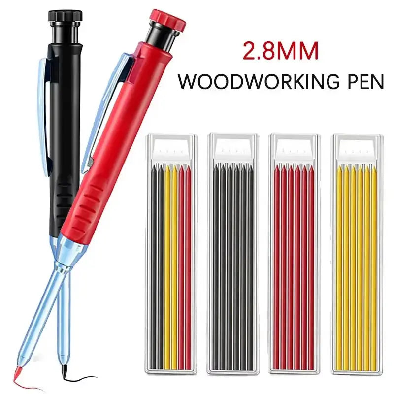 Solid Carpenter Pencil Built-In Sharpener for Deep Hole 2B Lead Core Mechanical Pencil Scribing Marking Woodworking Tool