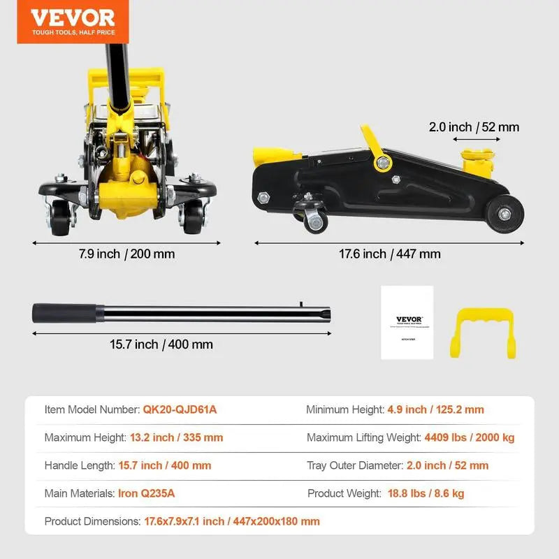 VEVOR Low Profile Aluminum Steel Racing Floor Jack Dual Pump Lift Car Auto