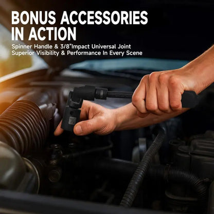 Steelite 72 Pieces 3/8" Drive Impact Socket Set, SAE (5/16"-3/4") & Metric (8-22MM), 6 Point, CR-V Construction, with Extension Bar, Adapter, Universal Joint, Spinner Handle & Assorted Bits for Versatile Repairs