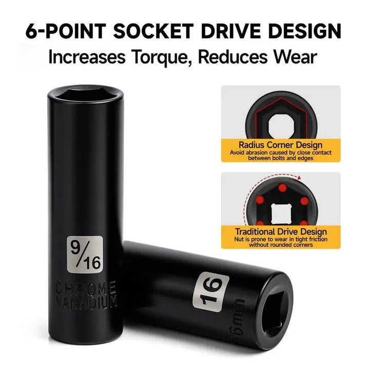 Steelite 72 Pieces 3/8" Drive Impact Socket Set, SAE (5/16"-3/4") & Metric (8-22MM), 6 Point, CR-V Construction, with Extension Bar, Adapter, Universal Joint, Spinner Handle & Assorted Bits for Versatile Repairs