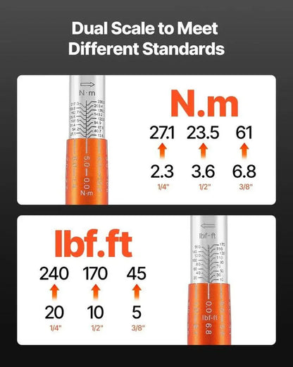 VEVOR Click Torque Wrench Set 3 Pcs 1/4 3/8 1/2 Inch Drive Dual-Direction 72-Tooth