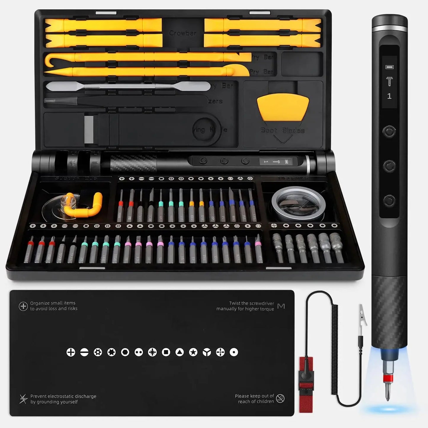 71 in 1 Precision Manual/Electric Screwdriver Set Cordless 48 Magnetic Bits Phillips Torque 0.52N Tweezers PC Phone Repair Kit