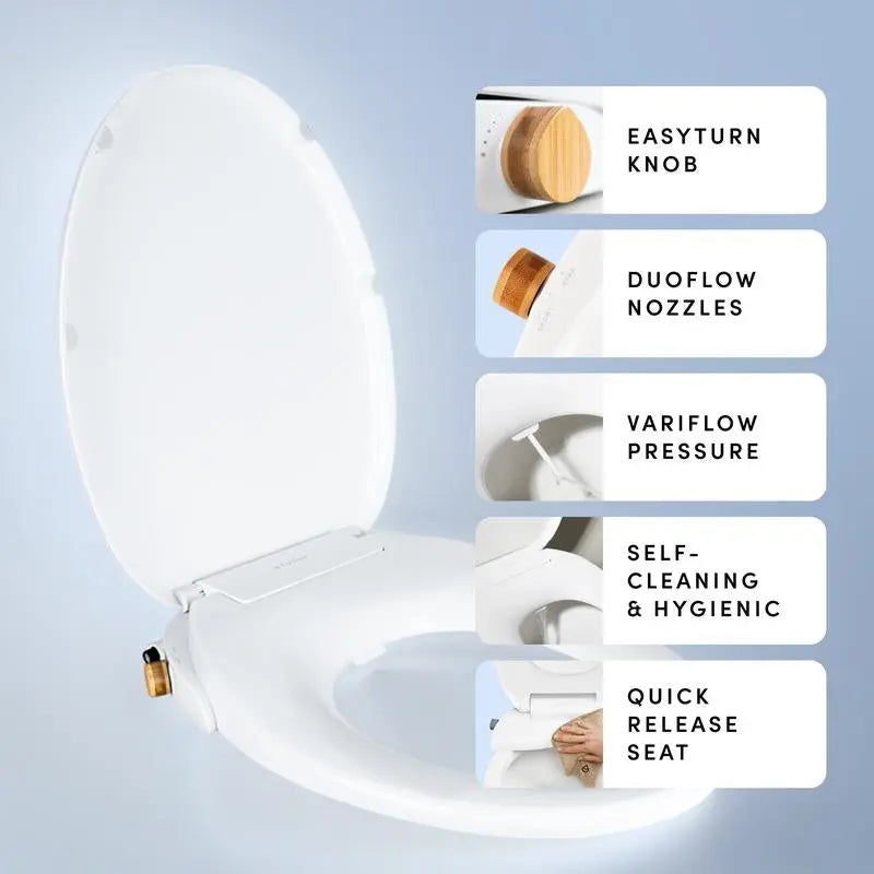 TUSHY Wave Bidet Toilet Seat Non-Electric with Duoflow Nozzles & Quick Release Button for Easy Clean Install