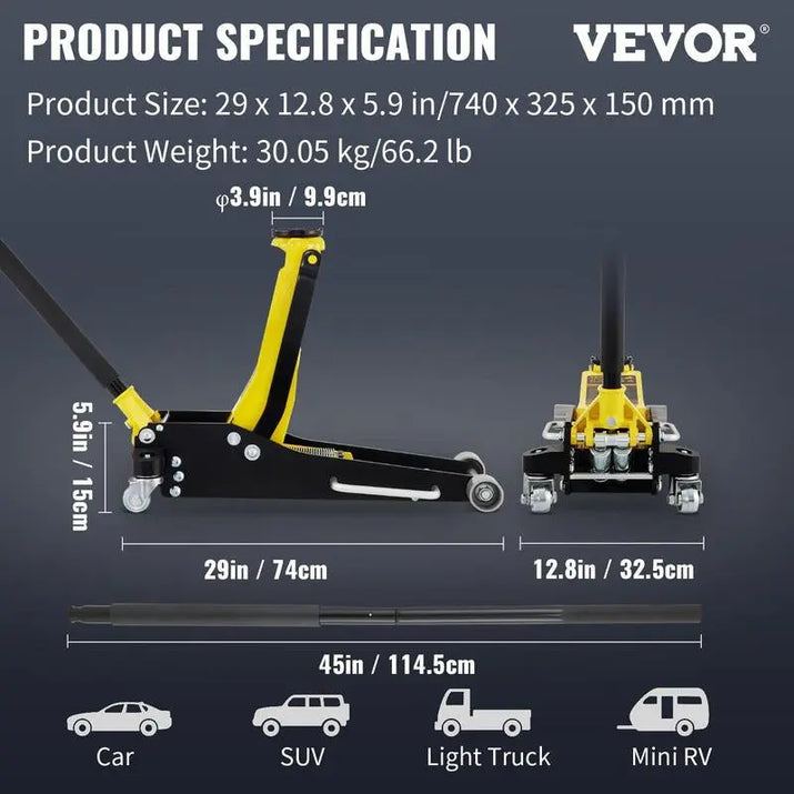 VEVOR Low Profile Aluminum Steel Racing Floor Jack Dual Pump Lift Car Auto
