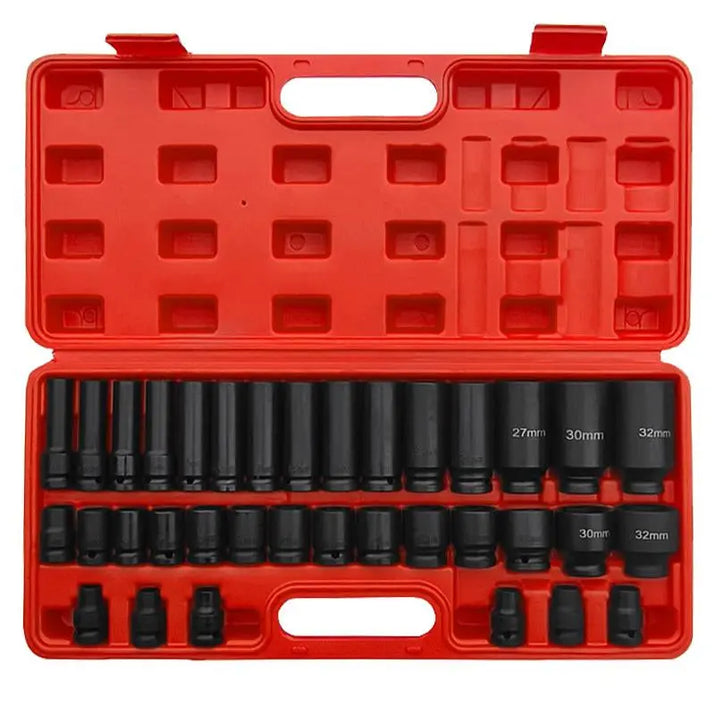 Impactwrench 3/8" Drive Impact Socket Set 50/35 Pieces SAE & Metric CR-V Steel High Torque 6 Point Universal Joint Power Drill Adapter with Storage Case Tool Box