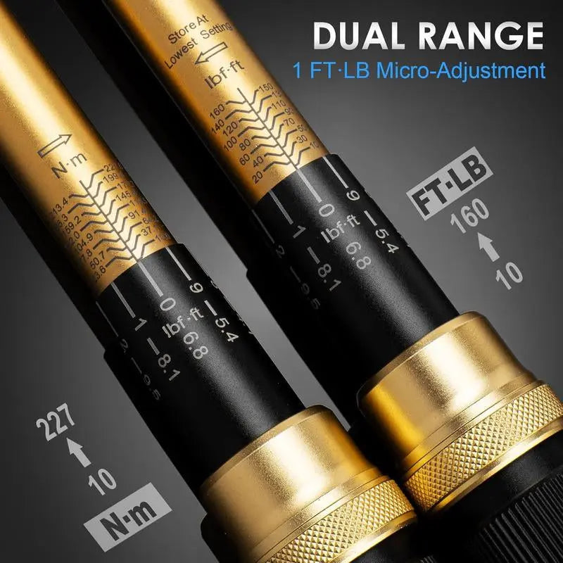 【Tiktokshopblackfriday】1/2-Inch Drive Torque Wrench, 10-160 FT.LB (10-227 Nm), 72-Tooth Professional Click Torque Wrench Set with 3/8 Adapter & Extension Bar, Lug Nut Torque Wrench for Car Tire & Wheel