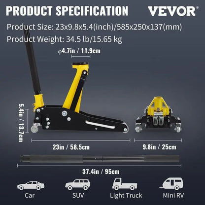 VEVOR Low Profile Aluminum Steel Racing Floor Jack Dual Pump Lift Car Auto