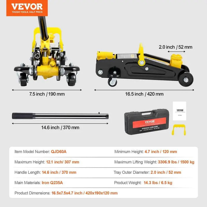 VEVOR Low Profile Aluminum Steel Racing Floor Jack Dual Pump Lift Car Auto