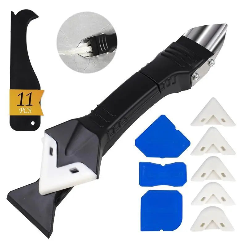 11Pcs Silicone Caulking Tools 3 In1 Grout Removal Tool(Stainless Steelhead)&Grout Remove Scraper, Caulk Remover for Kitchen/Bathroom/Window