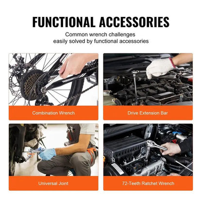 VEVOR Mechanics Tool Set and Socket Set, Various Specifications, 1/4" 3/8" 1/2 Drive Deep and Standard Sockets, 145/205/450 Pcs SAE and Metric Mechanic Tool Kit with Bits, Combination Wrench, Hex Wrenches, Accessories, Storage Case