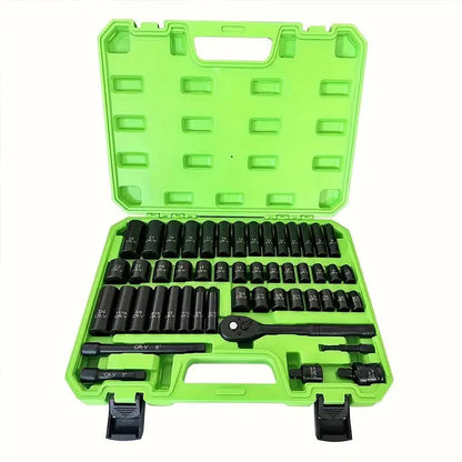 Impactwrench 3/8" Drive Impact Socket Set 50 Piece SAE & Metric CR-V Steel High Torque 6 Point Universal Joint Power Drill Adapter with Storage Case Tool Box .Professional Automotive Repair Tool Ant Nut Driver Screwdriver Tool Set