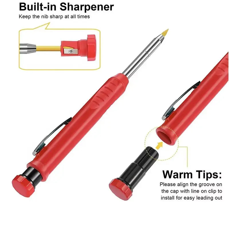 Solid Carpenter Pencil Built-In Sharpener for Deep Hole 2B Lead Core Mechanical Pencil Scribing Marking Woodworking Tool