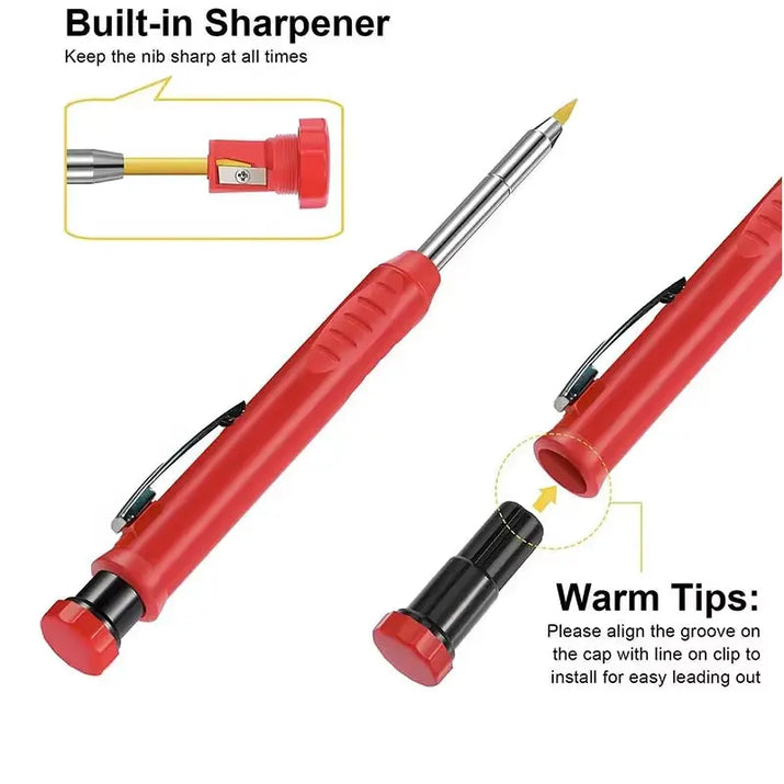 Solid Carpenter Pencil Built-In Sharpener for Deep Hole 2B Lead Core Mechanical Pencil Scribing Marking Woodworking Tool
