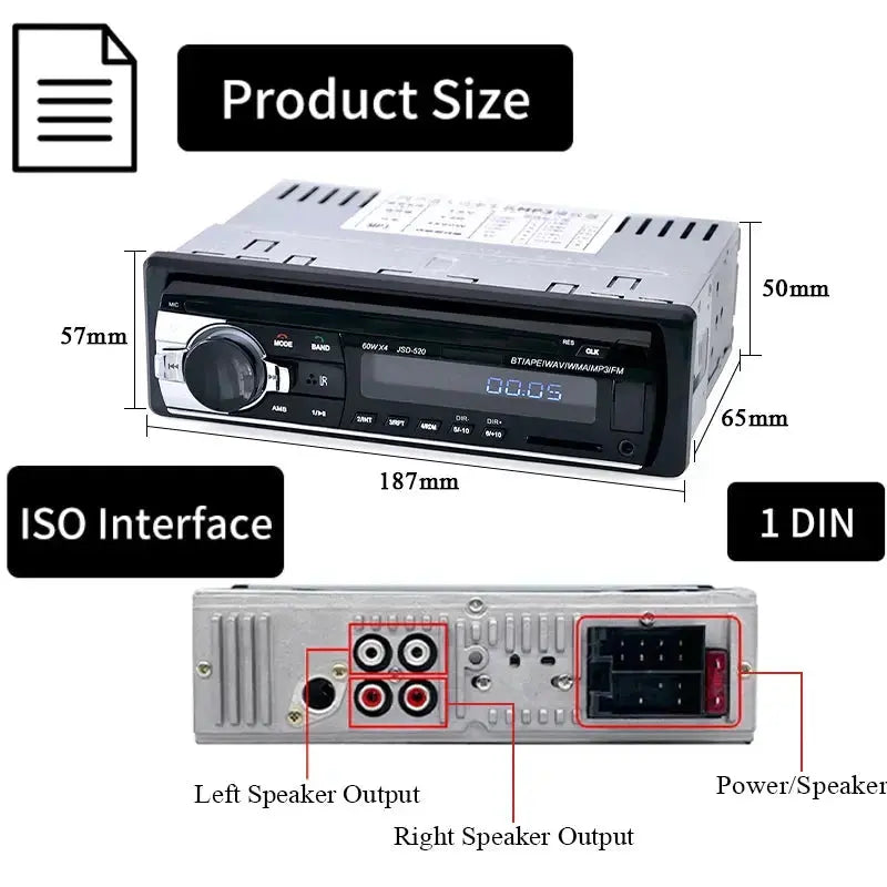 Upgrade Your Ride with Our Bluetooth Car Radio 1 Din Stereo Player - 60Wx4 FM Radio, MP3 Player, USB/SD and AUX Input